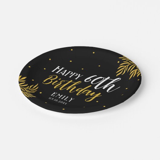 Elegant Happy 60th Birthday Gold Foliage Party Pappteller (Schrägansicht)