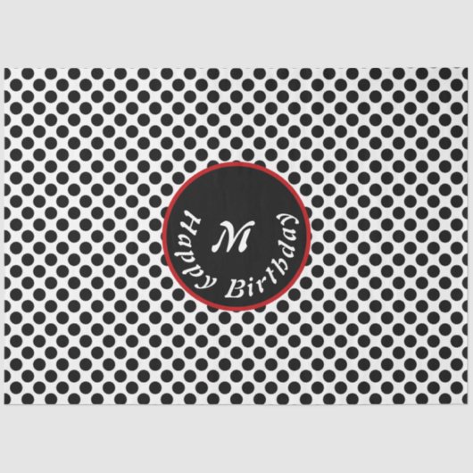 Elegant Happy Birthday Black Polka Dot Seidenpapier (Vorderseite)