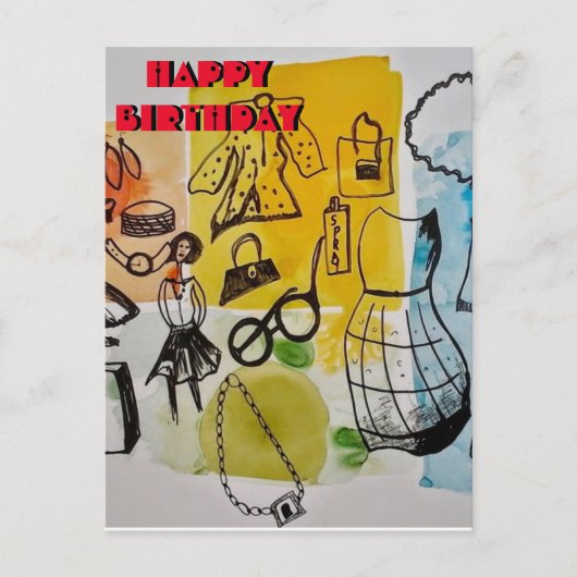 Elegant Happy Birthday Postcard Postkarte (Vorderseite)