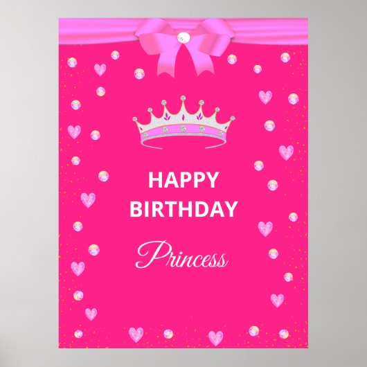 Elegant Happy Birthday Princess & Gems on Fuchsia Poster (Vorne)