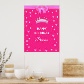 Elegant Happy Birthday Princess & Gems on Fuchsia Poster (Küche)