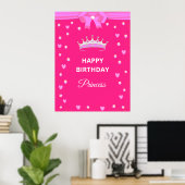 Elegant Happy Birthday Princess & Gems on Fuchsia Poster (Heimbüro)