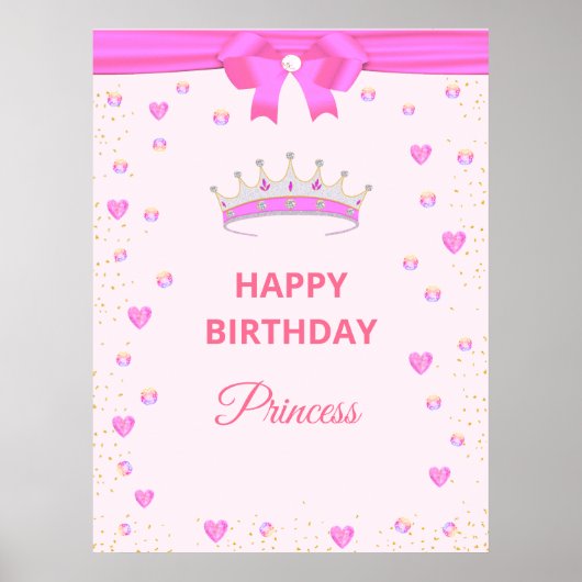 Elegant Happy Birthday Princess & Gems on Pink Poster (Vorne)