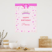 Elegant Happy Birthday Princess & Gems on Pink Poster (Küche)