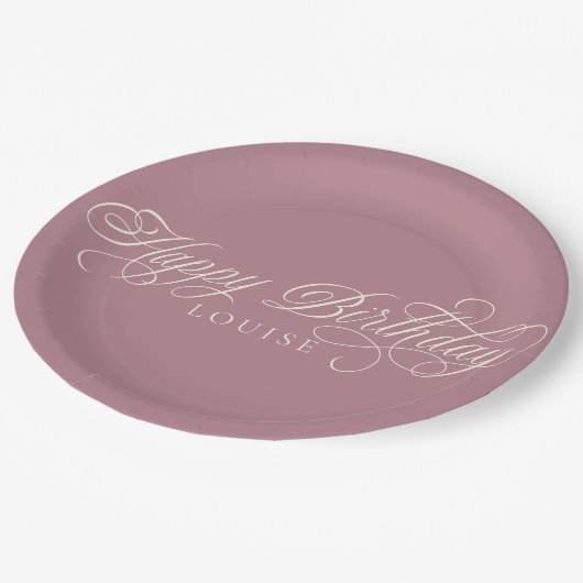 Elegant Happy Birthday Skript benutzerdefiniert Pappteller (Schrägansicht)