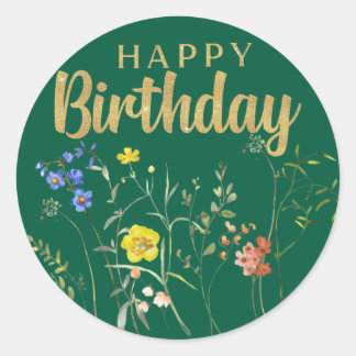 Elegant Happy Birthday Wildblumen Round Sticker
