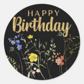 Elegant Happy Birthday Wildblumen Round Sticker (Vorderseite)