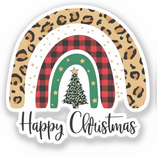 Elegant Happy Christmas Text Art Tree Aufkleber (Vorderseite)