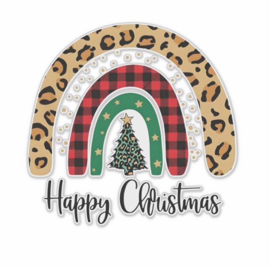 Elegant Happy Christmas Text Art Tree Aufkleber (Vorderseite)