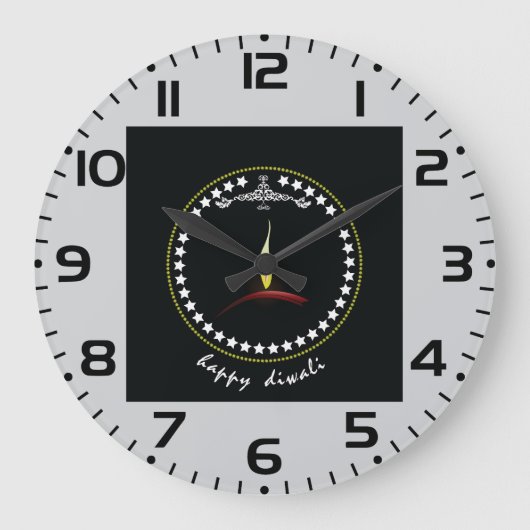 Elegant Happy Diwali Diya Flame Star Wreath Große Wanduhr (Vorderseite)