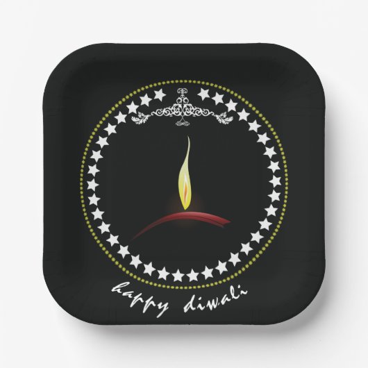 Elegant Happy Diwali Diya Flame Star Wreath Pappteller (Vorderseite)