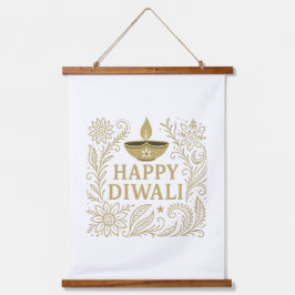 Elegant Happy Diwali Gold & Black Wall Tapestes Wandteppich Mit Holzrahmen