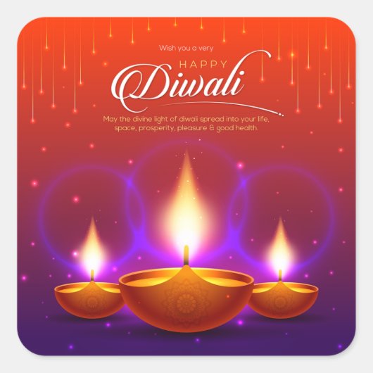 Elegant Happy Diwali Quadratischer Aufkleber (Vorderseite)