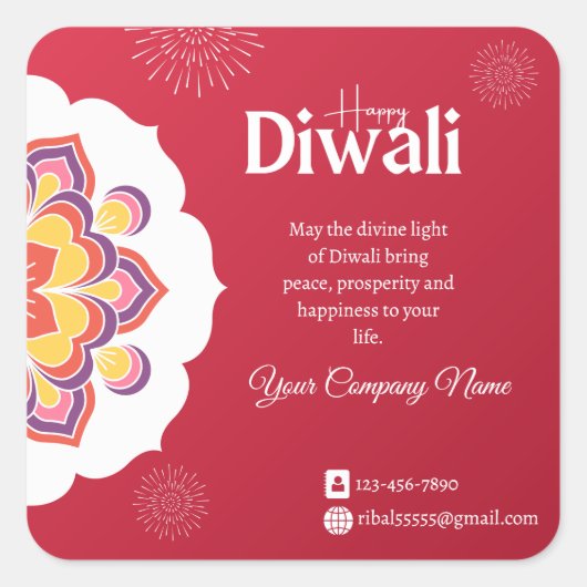 Elegant Happy Diwali Template Quadratischer Aufkleber (Vorderseite)