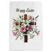 Elegant Happy Easter floral Cross customizable Mittlere Geschenktüte (Rückseite)
