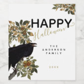 Elegant Happy Halloween Black Raven Familienname Weinetikett (Einzelnes Label)