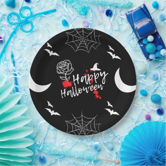 Elegant Happy Halloween Rose & Fleet Pappteller (Party)