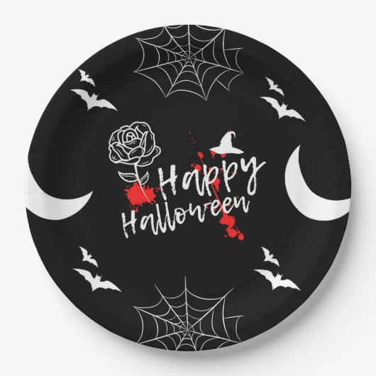 Elegant Happy Halloween Rose & Fleet Pappteller (Vorderseite)