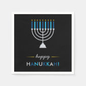 Elegant Happy Hanukkah Black mit Silver Menorah Serviette (Vorderseite)