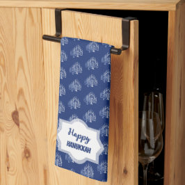 Elegant Happy Hanukkah Blue Menorah Muster Geschirrtuch