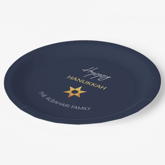 Elegant Happy Hanukkah Golden David Star Pappteller (Schrägansicht)