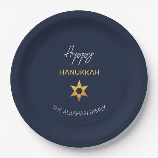 Elegant Happy Hanukkah Golden David Star Pappteller (Vorderseite)