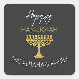 Elegant Happy Hanukkah Golden Menorah Quadratischer Aufkleber