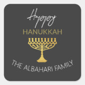 Elegant Happy Hanukkah Golden Menorah Quadratischer Aufkleber (Vorderseite)