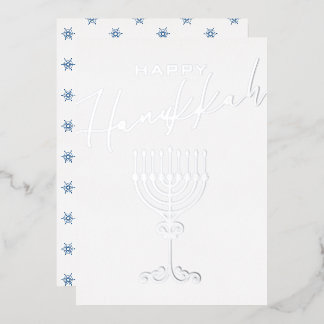 Elegant Happy Hanukkah Menorah Silver Folien Feiertagskarte