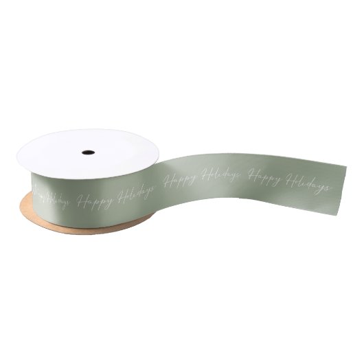 Elegant Happy Holidays Calligraphy Green Christmas Satinband (Spule)