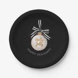 Elegant Happy Holidays Christmas Bauble Black Pappteller