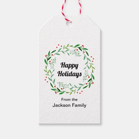Elegant Happy Holidays Christmas Laurel Wreath Geschenkanhänger (Vorderseite)