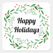 Elegant Happy Holidays Christmas Laurel Wreath Quadratischer Aufkleber (Vorderseite)