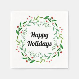 Elegant Happy Holidays Christmas Laurel Wreath Serviette