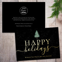 Elegant Happy Holidays Company Logo Schwarz & Gold
