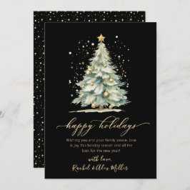 Elegant Happy Holidays Gold Script Tree Non Foto Feiertagskarte
