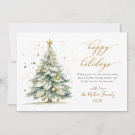 Elegant Happy Holidays Gold Script Weihnachtsbaum Feiertagskarte