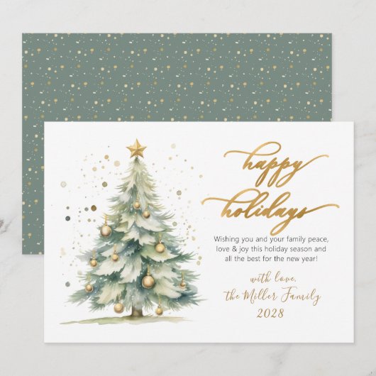 Elegant Happy Holidays Gold Script Weihnachtsbaum Feiertagskarte (Vorne/Hinten)