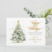 Elegant Happy Holidays Gold Script Weihnachtsbaum Feiertagskarte (Stehend Vorderseite)