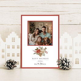 Elegant Happy Holidays Poinsettia Foto Feiertagskarte