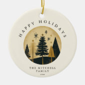 Elegant HAPPY HOLIDAYS Warme Gold Pine Forest Keramik Ornament (Vorne)