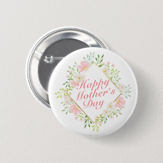 Elegant Happy Mother Day Floral Frame Button (Vorne & Hinten)