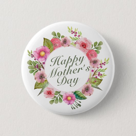 Elegant Happy Mother Day Floral Frame Button (Vorderseite)