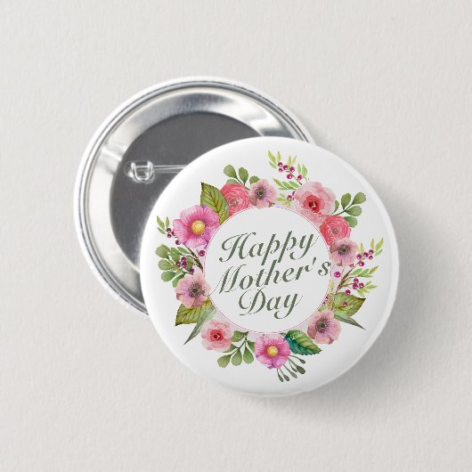 Elegant Happy Mother Day Floral Frame Button (Vorne & Hinten)