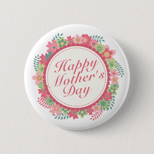Elegant Happy Mother Day Floral Frame Button (Vorderseite)