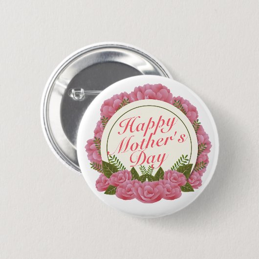 Elegant Happy Mother Day Floral Frame Button (Vorne & Hinten)