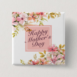 Elegant Happy Mother Day Floral Frame Button