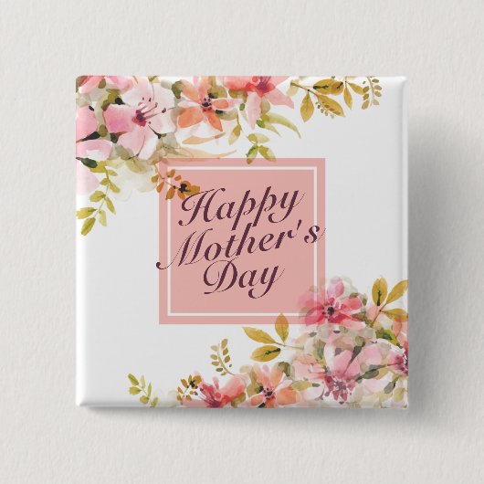 Elegant Happy Mother Day Floral Frame Button (Vorderseite)