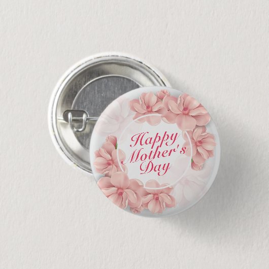 Elegant Happy Mother Day Floral Frame Button (Vorne & Hinten)