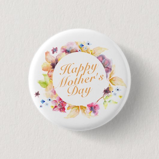 Elegant Happy Mother Day Floral Frame Button (Vorderseite)
